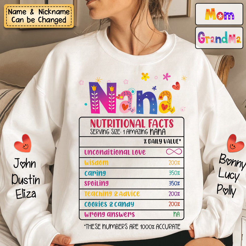 Personalized Colorful Grandma Nutritional Facts Sweatshirt