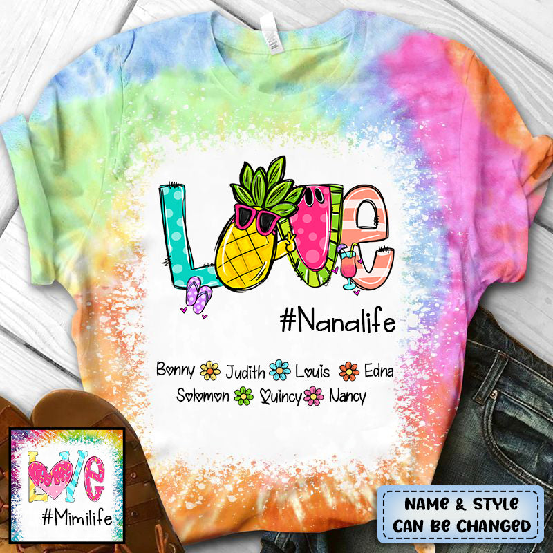Personalized Love Summer Pineapple/Ice Cream Grandma Life And Kids Tie-dye T-shirt