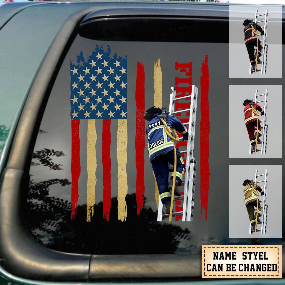 Personalized Firefighter Flag Decal