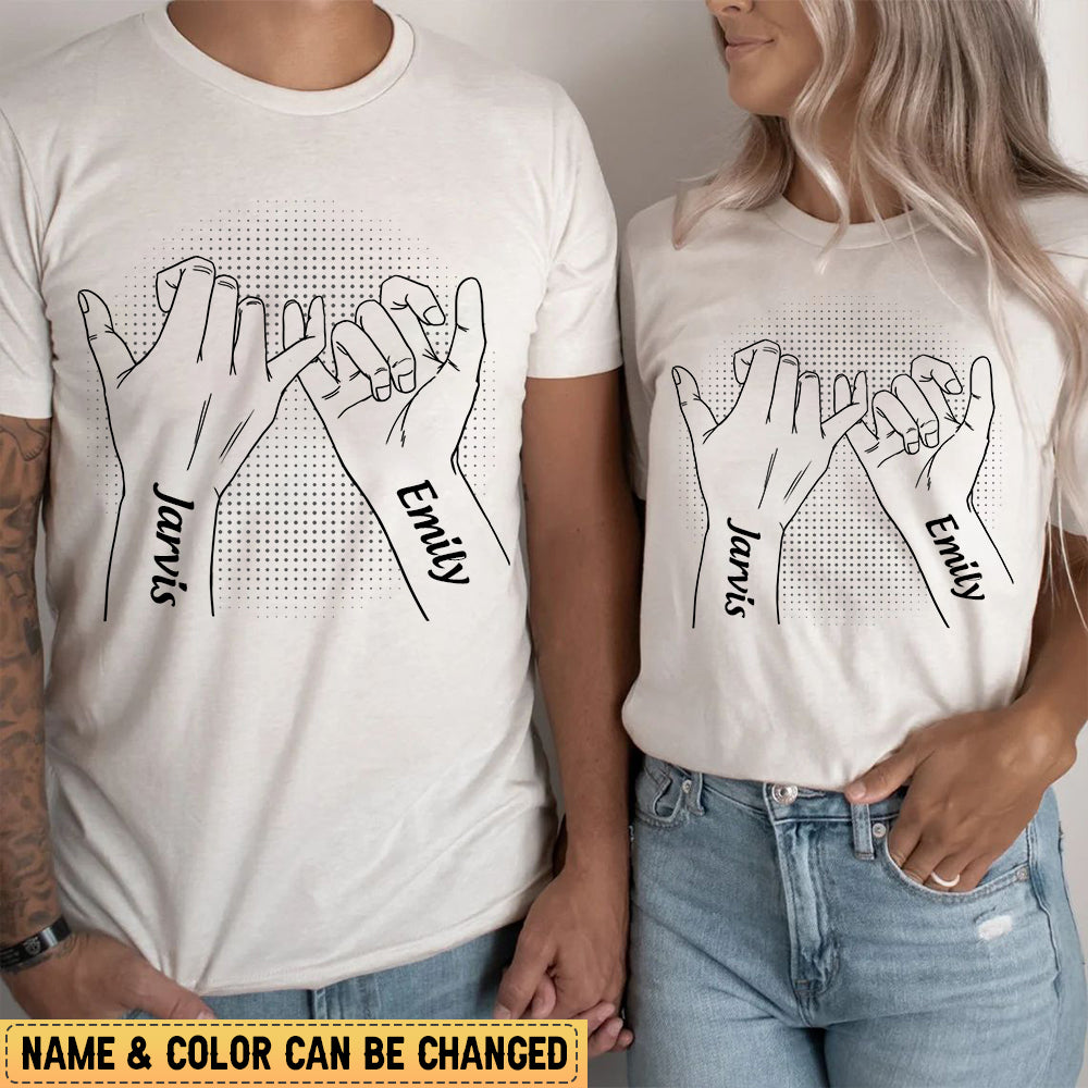 Hand In Hand Side By Side Pinky Promise - Personalized Friends Sisters Couple T-Shirt