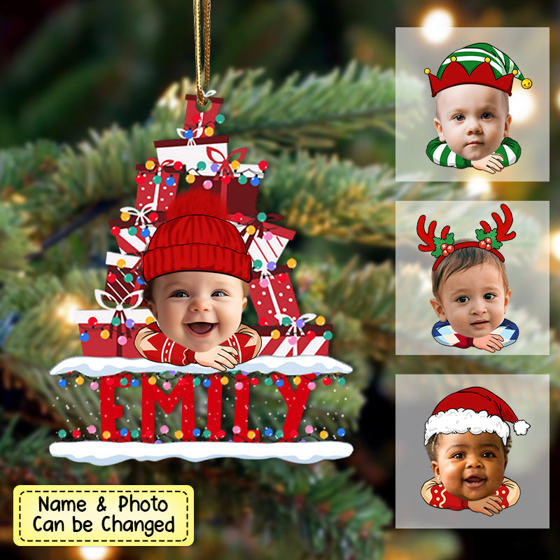 Personalized Christmas Gift With Kid's Name Upload Photo Acrylic Christmas Ornament