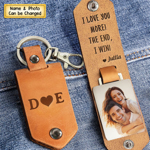 I Love You More! - Personalized Leather Photo Keychain