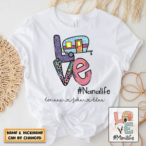 Personalized Love Camping Grandmalife with kids T-shirt