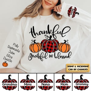 Personalized Thankful Grateful And Blessed Grandma Pumpkin With Grandkids Sweatshirt