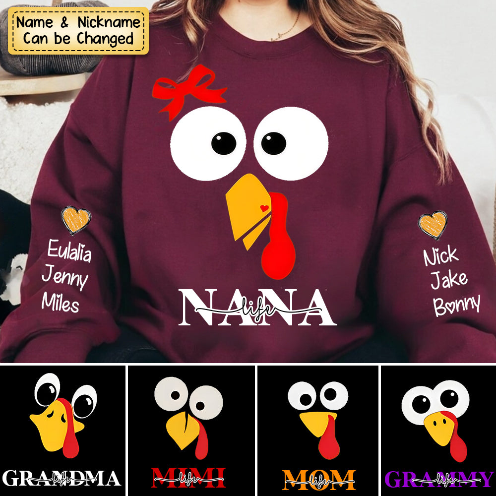 Personalized Cute Turkey Fall Thanksgiving Grandma/Mom Life Sweatshirt