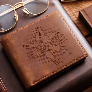 Personalized Hand in Hand Father & Kid Genuine Premium Leather Card Wallet