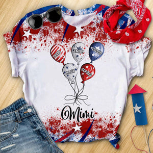 4th July Grandma Mom Little Balloon Kids American Flag Pattern Personalized 3D T-shirt