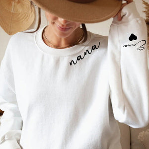 Personalized Nana Mama with with Children's Names on the Sleeve Sweatshirt