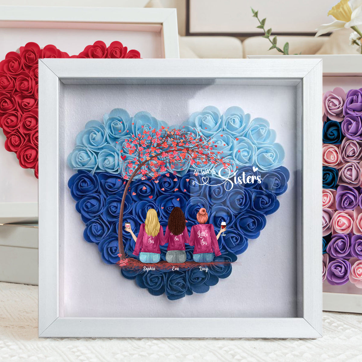 Personalized Sisters Besties Forever Flower Shadow Box
