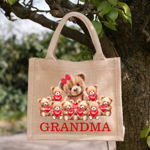 Personalized Grandma Bear With Cute Little Bear Kids Jute Tote Bag