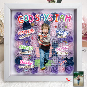 Personalized God Says I Am Kid Flower Shadow Box