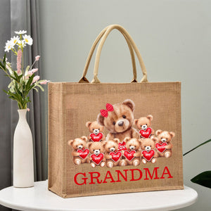 Personalized Grandma Bear With Cute Little Bear Kids Jute Tote Bag