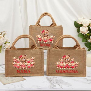 Personalized Grandma Bear With Cute Little Bear Kids Jute Tote Bag