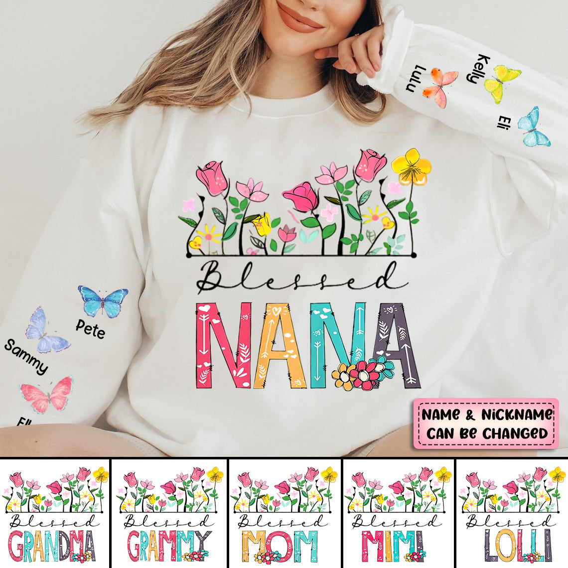 Personalized Blessed Grandma Kid Butterfly Sweatshirt
