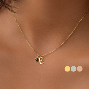 Personalized Initial Necklace with Birthstone