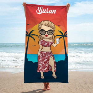 Tropical Summer Sunset - Personalized Beach Towel - Gift For Bestie/Friends/Sister