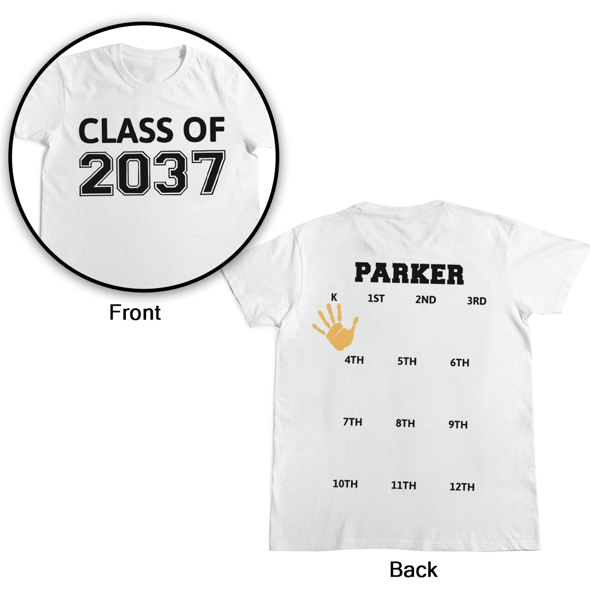 Personalized Class of 2037/2038/2039 Handprint Grow With Me Pure Cotton T-Shirt