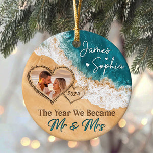 The Year We Became Mr & Mrs – Personalized Beach Christmas Ceramic Ornament Gift For Couple