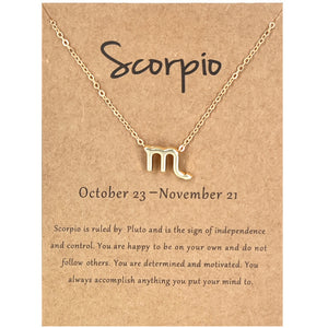 12 Zodiac Star Signs Constellation Card Necklace