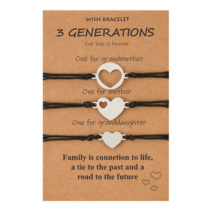 3 GENERATIONS Family Heart Card Bracelets