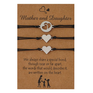 Mother and 2 Daughters Heart Card Bracelets
