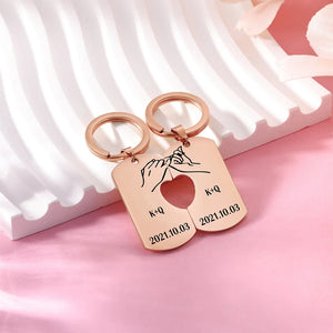 Personalized Pinky Promise Couple Keychain Set Engrave Name Matching Couple Gifts