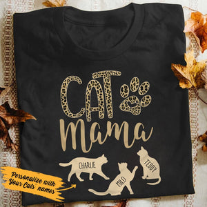 Personalized Cat Mom Leopard Print T-Shirt