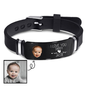 Custom Photo I Love You Dad/Mom - Family Gift - Personalized Engraved Bracelet
