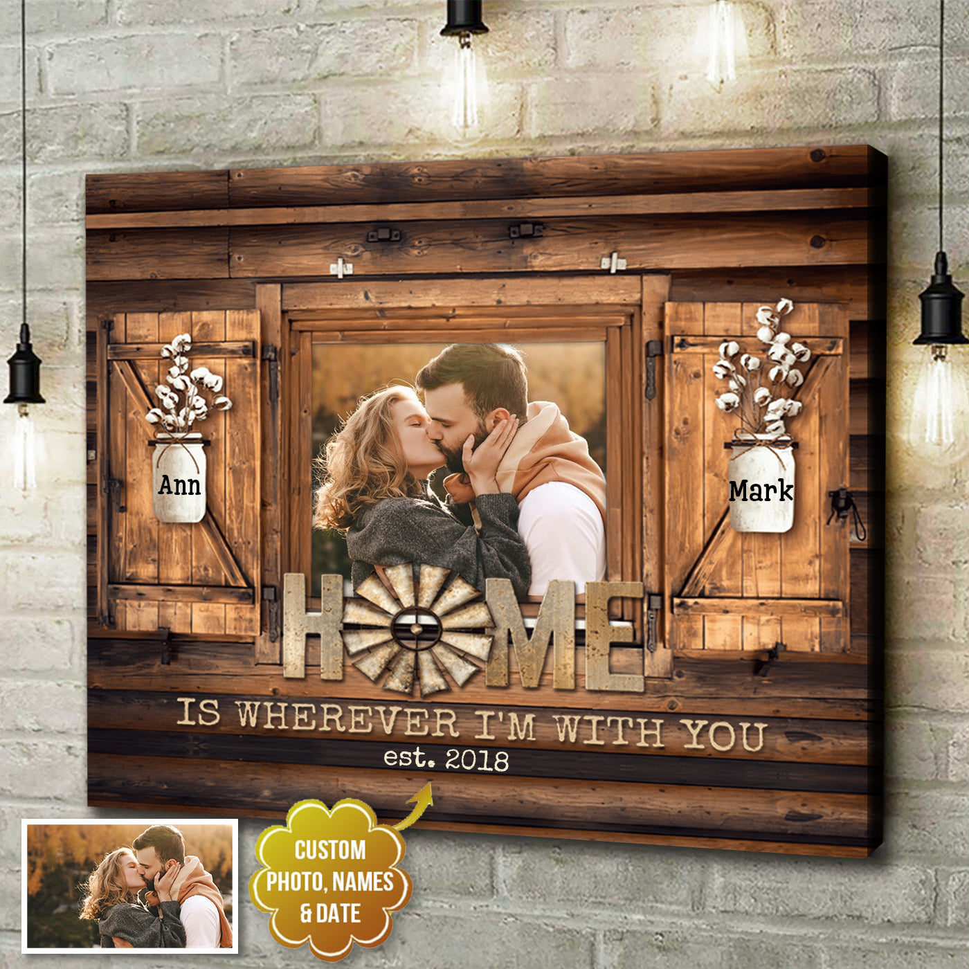 Home Is Wherever I’m With You Personalized Photo Couple Gifts Canvas Prints