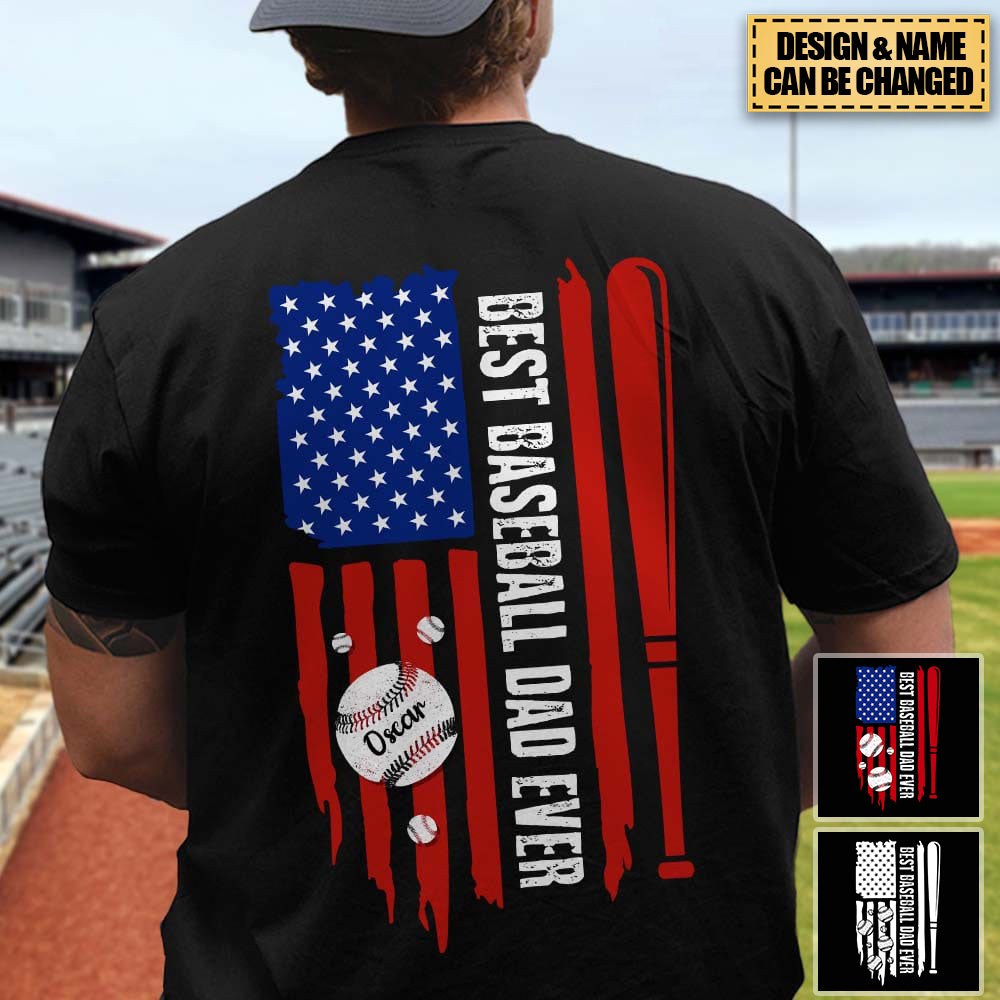 Personalized Best Baseball Dad Ever US Flag Sport T-Shirt