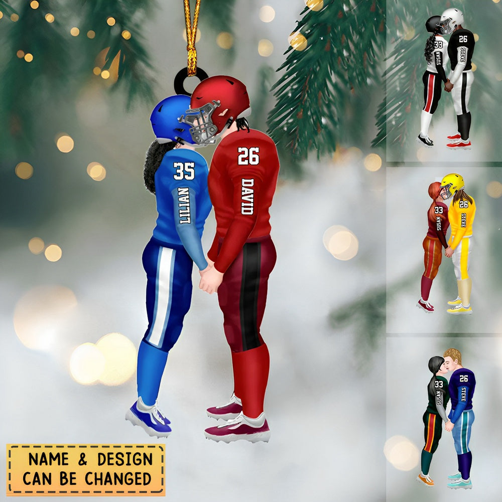 Personalized American Football Kissing Couple Ornament