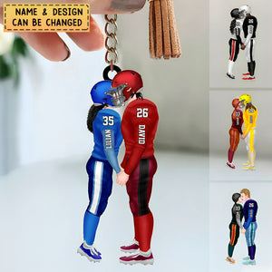 Personalized American Football Kissing Couple Keychain