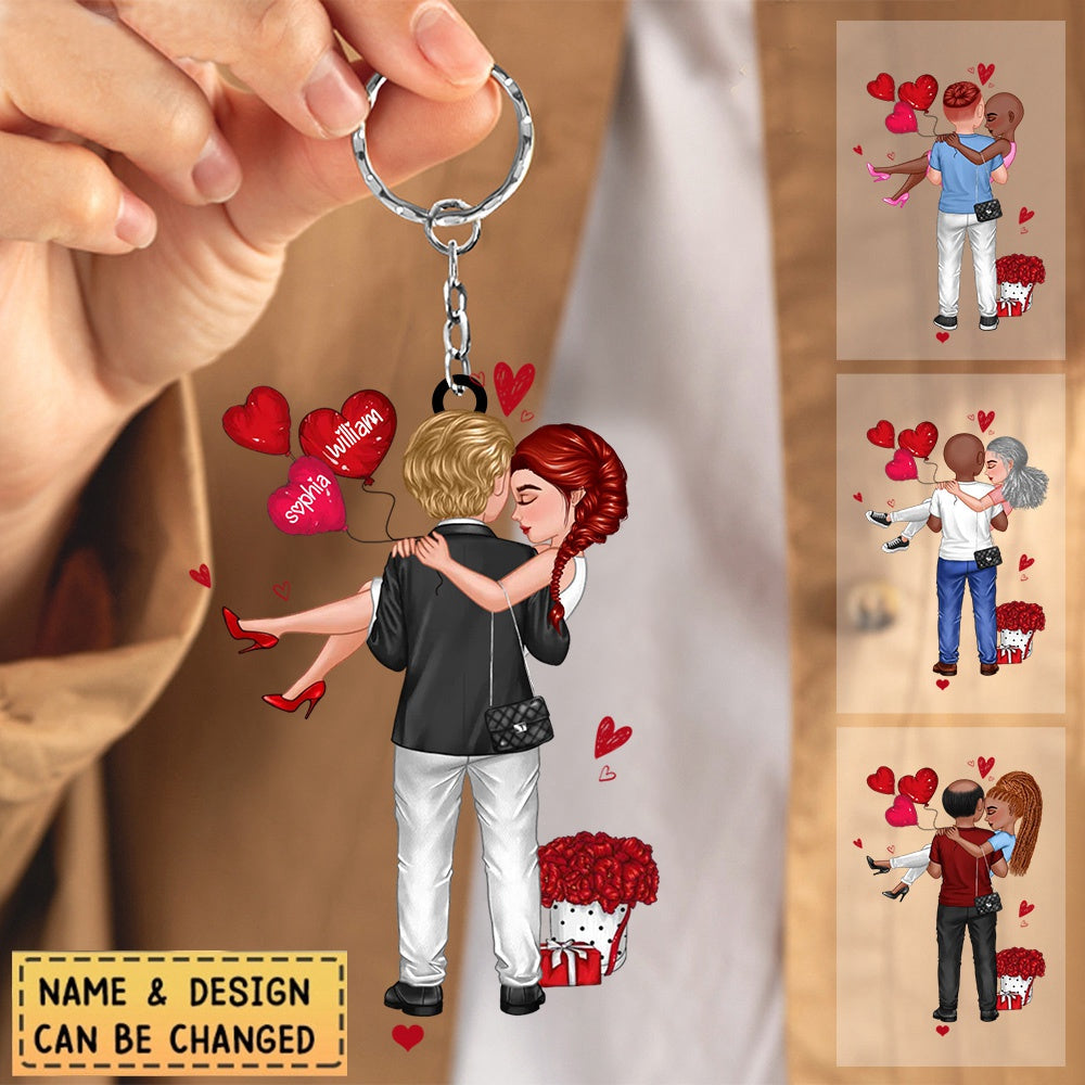 Embracing Hugging Doll Couple Personalized Keychain  Gift For Him Gift For Her