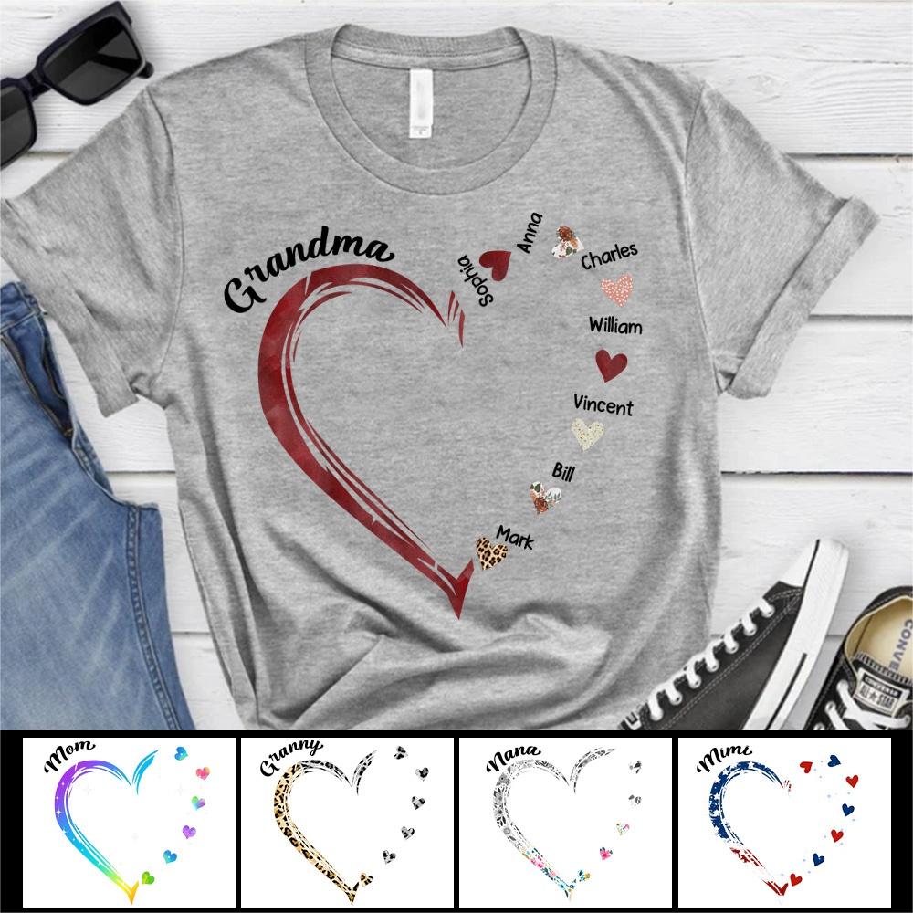 Grandma and Grandkids Hearts Personalized Pure cotton T Shirt