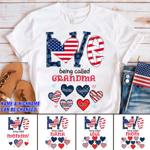 Personalized Love Is Being Called Grandma Auntie Mom American Flag Pattern T-shirt