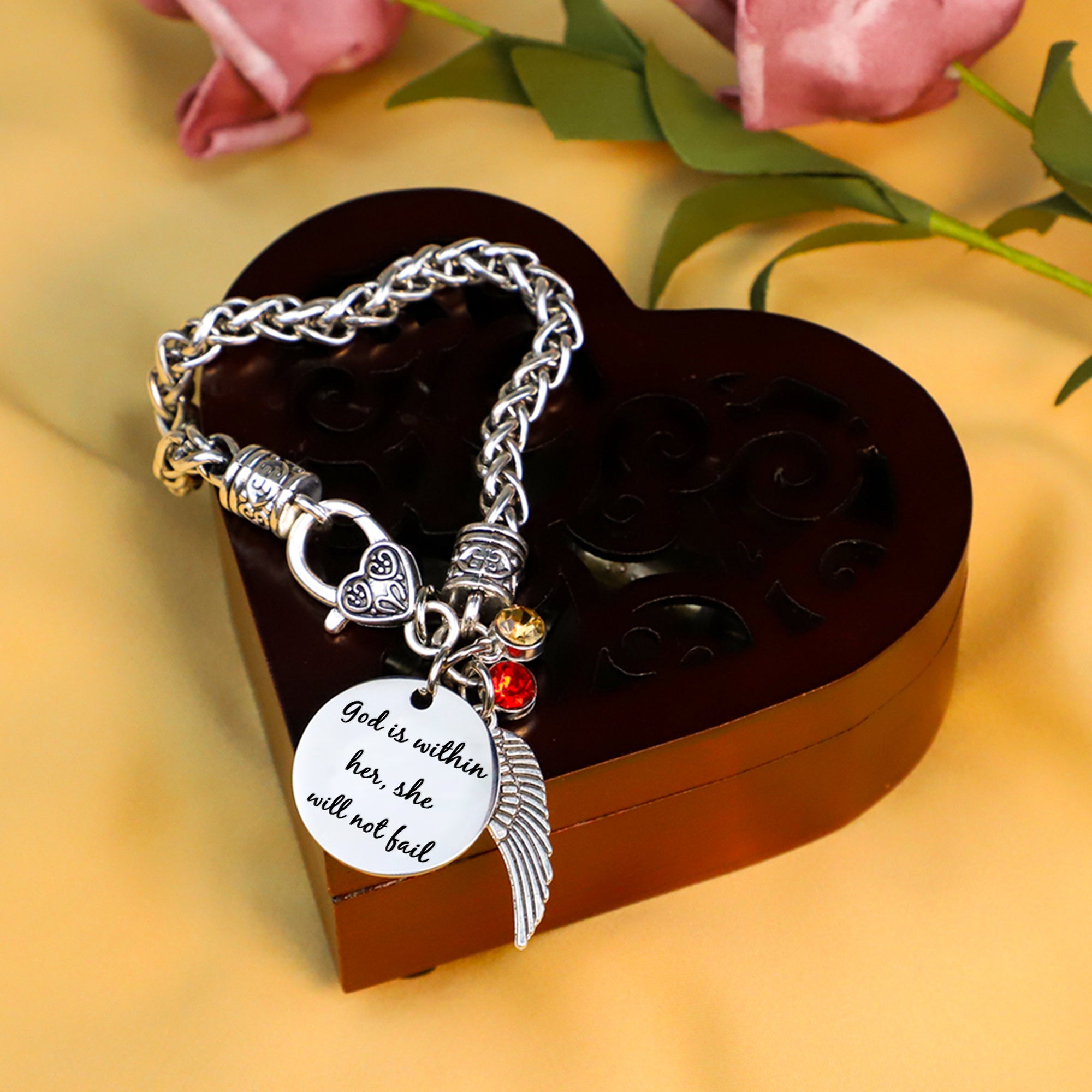 God is within her, she will not fail Antique Silver Bracelet