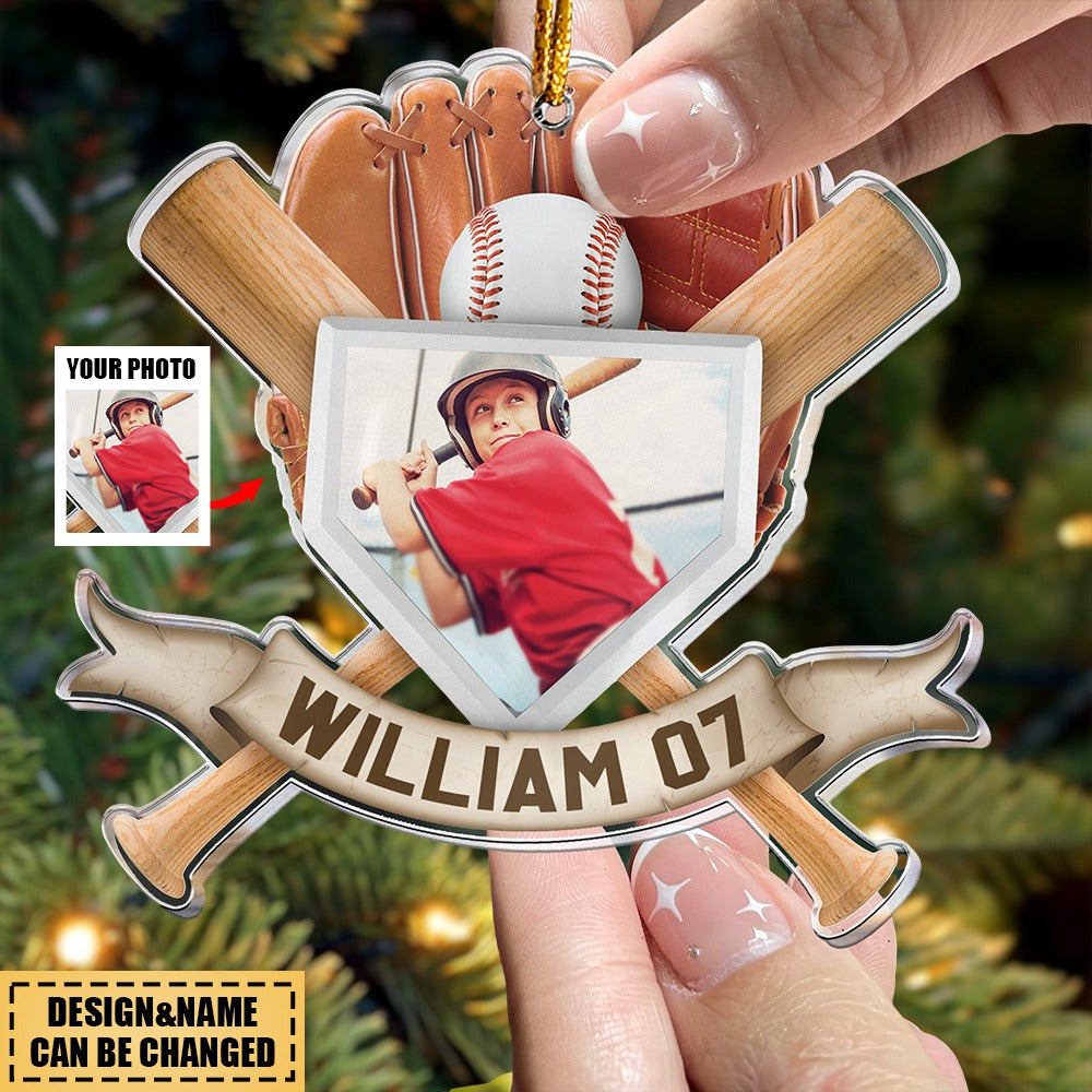 Personalized Christmas Gift For Baseball Son -  Acrylic Photo Ornament