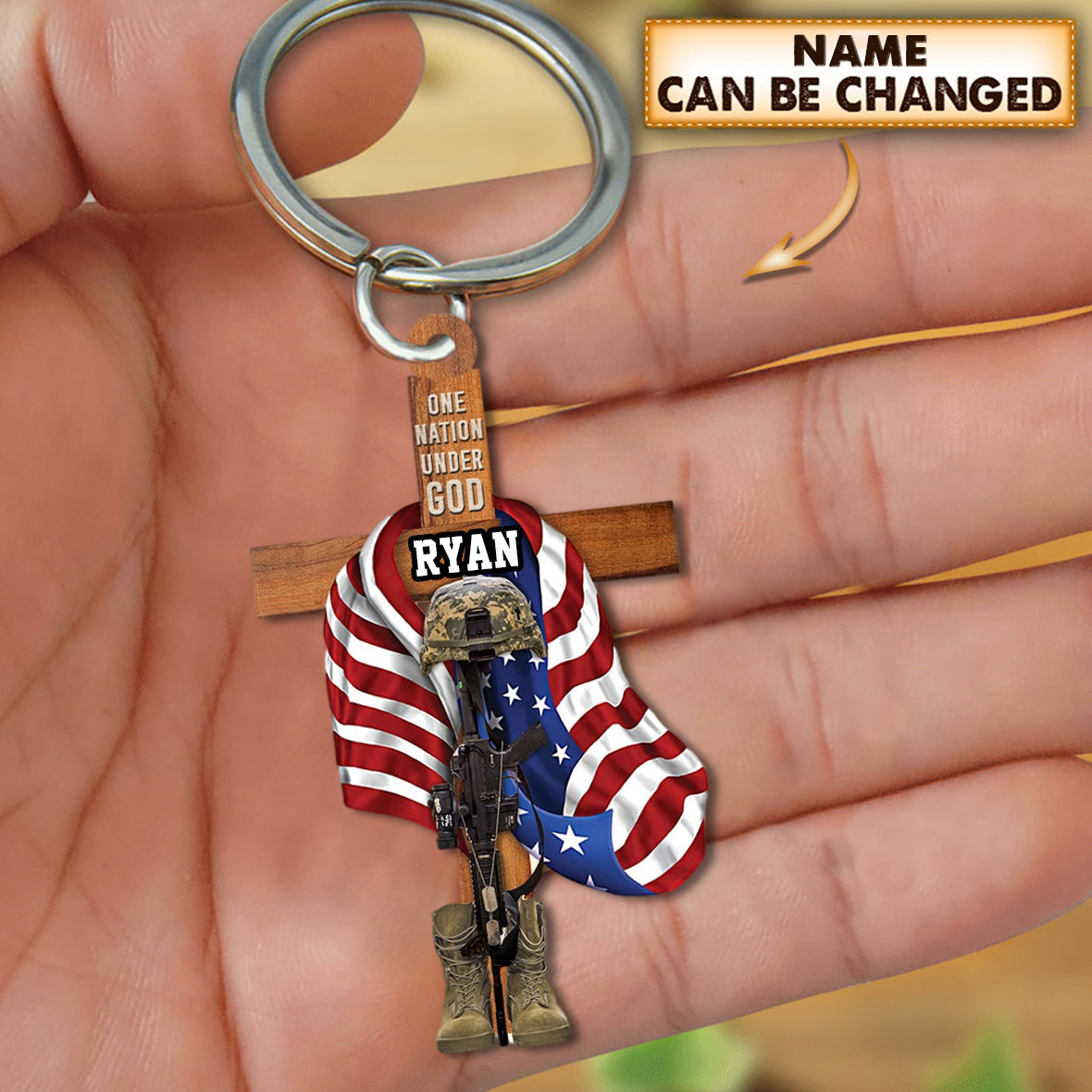 Personalized Veteran/Police One Nation Under God Keychain