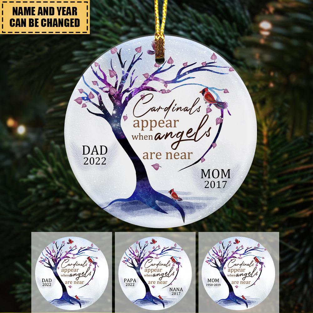 Personalized Cardinals appear when angels are near Memorial Circle Ornament