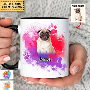 Watercolor Splash Upload Dog Photo Custom Name Personalized Mug
