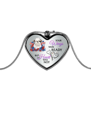 Loyalty-WHITE Shih Tzu Your Wings Metallic Heart Necklace