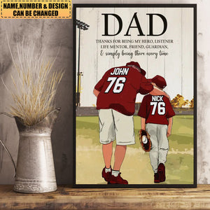 Personalized Gift for Baseball Lovers Poster-Thanks For Being My Hero
