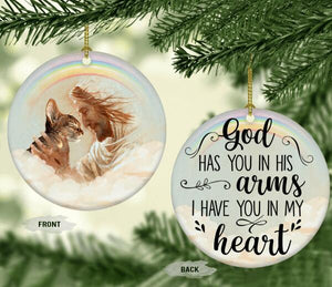 Personalized God Has You In His Arms Cat Lover Circle Ornament