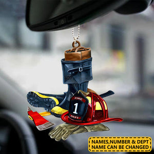 Personalized Firefighter Helmet & Boots Flat Acrylic Ornament
