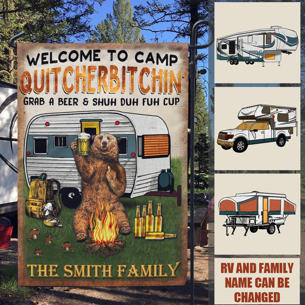 Camping Custom Garden Flag Grab A Beer And Shut The Hell Up Funny Camping Personalized Gift