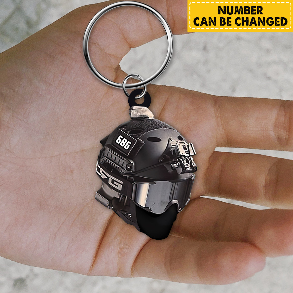 Personalized Number Police Helmet Keychain