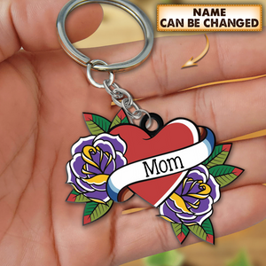Personalized Heart Flower Memorial Gift Keychain