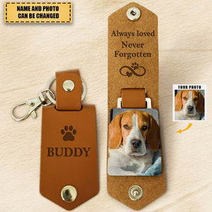 Always Loved Never Forgotten, Personalized Leather Keychain, Memorial Gifts, Custom Photo