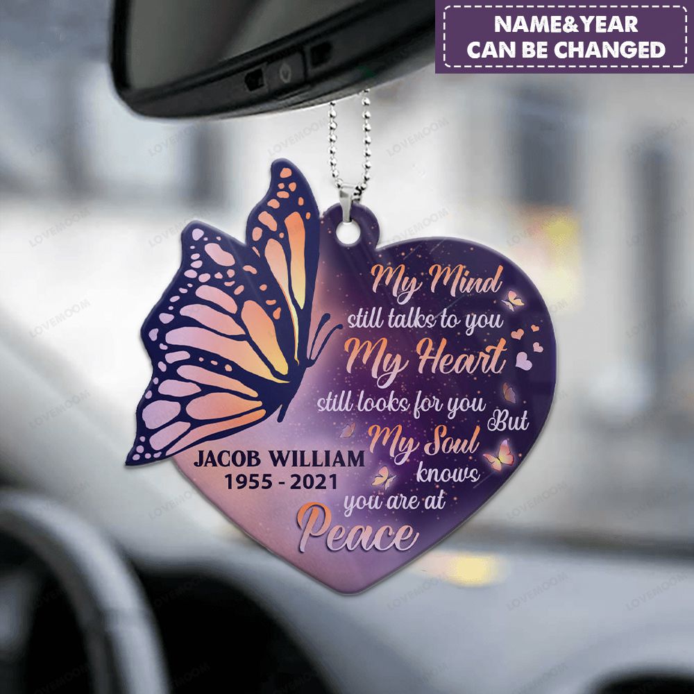 My Soul Knows You Are At Peace - Memorial Gift - Personalized Butterfly Heart Ornament