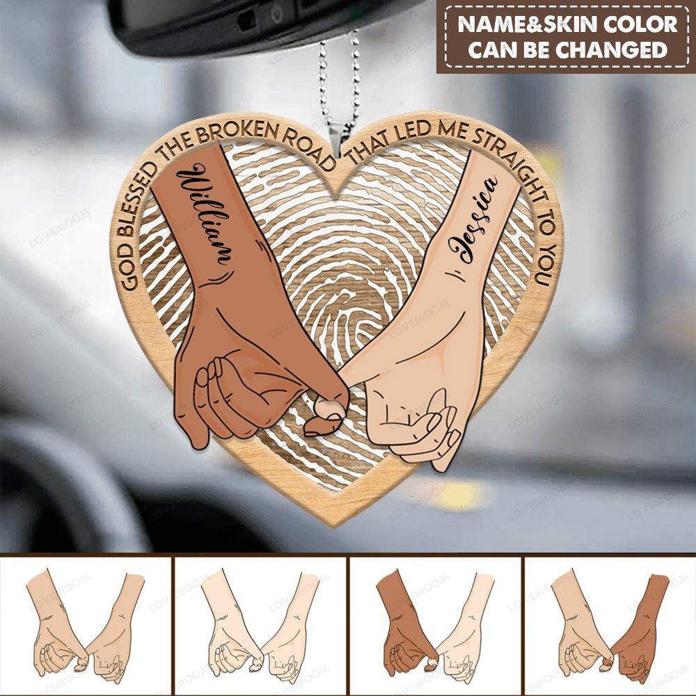 Fingerprint Heart God Blessed Personalized Wooden Ornament